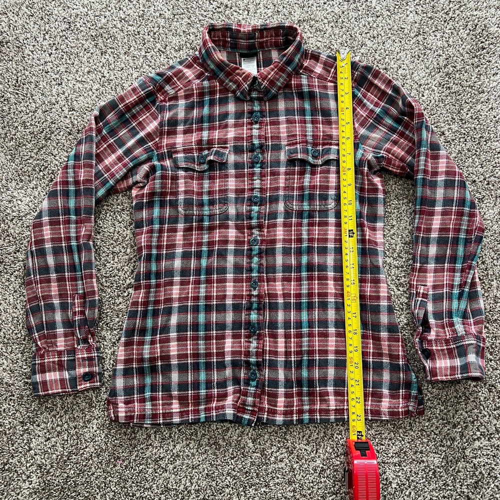 Patagonia Organic Cotton Fjord Flannel Shirt Womens Button Up Size 4 Plaid Red